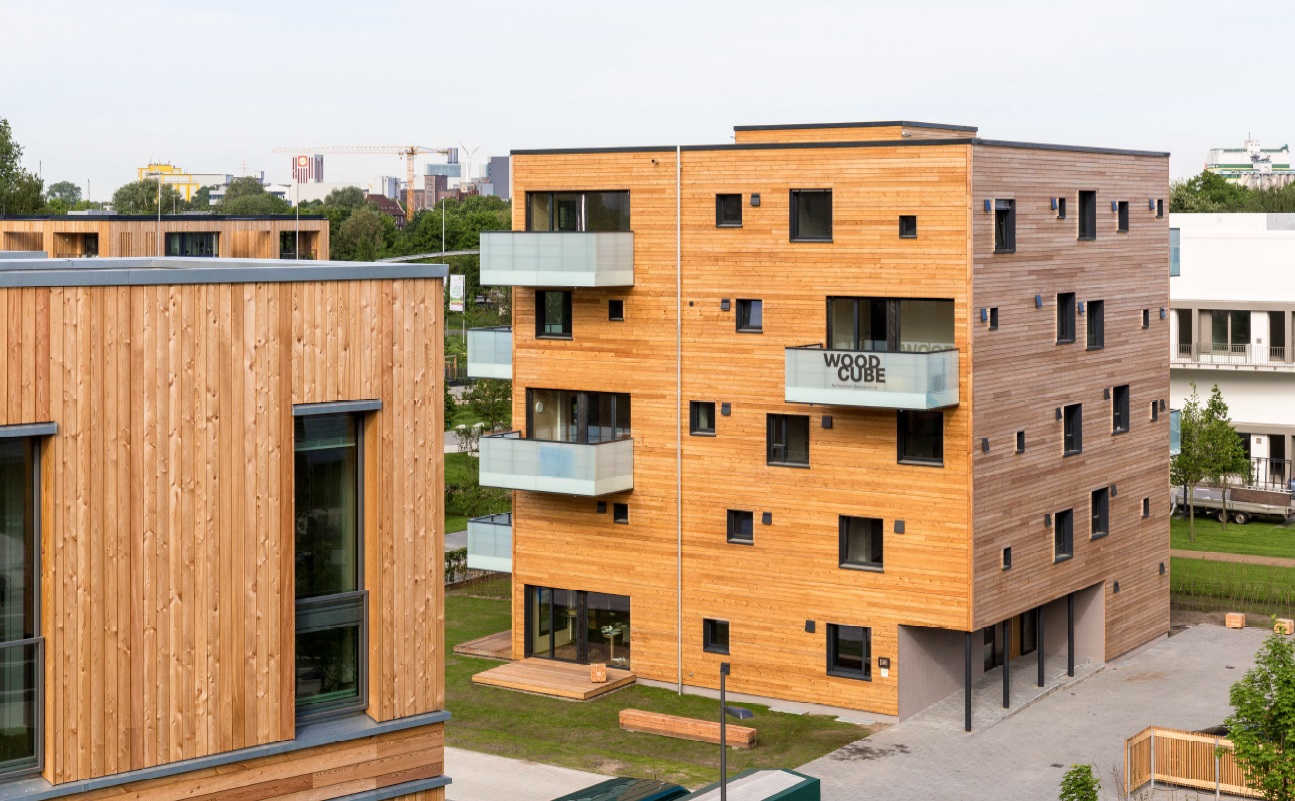 Massive Wooden Construction “Woodcube” without any nails, screws, foils, or additionally plastic covering or insulation