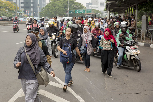   Scenes from the morning commute in Jakarta, Indonesia