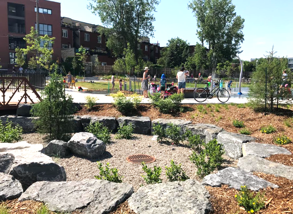 Surface water retention infrastructure of Pierre-Dansereau Park, MIL Montreal project