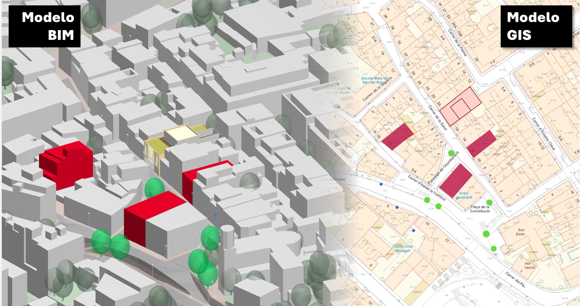 The BIM-IFC Cartography leads the transition from 2d information to high-quality and detailed 3d information, while allowing interoperability with other data sources.